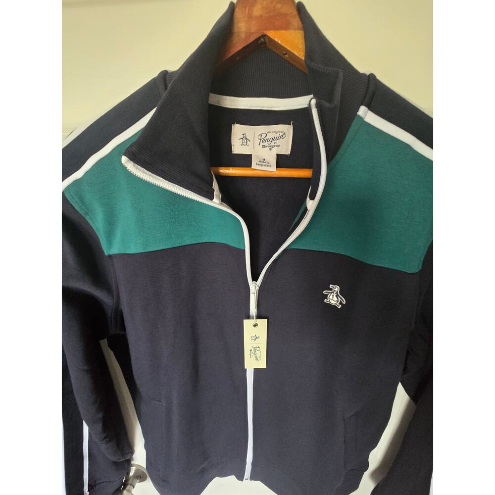 Original Penguin Track Jacket New Zip Men's Casual Soft Navy Green Sport Medium - Picture 5 of 11